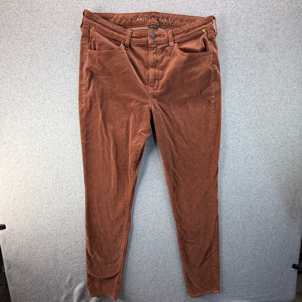 American Eagle Hi-Rise Jegging Corduroy Pants Rust Orange 14 Long Super Stretch